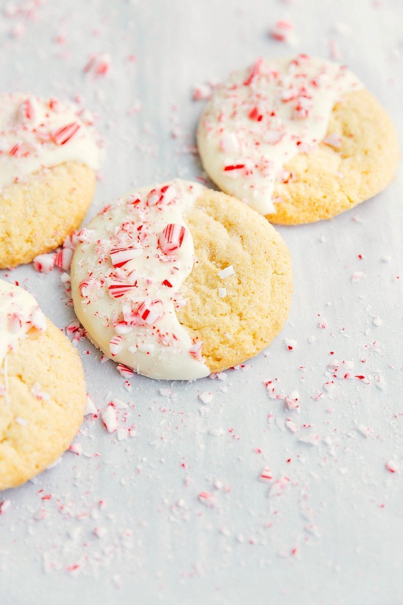 Overhead image of the white chocolate peppermint cookies