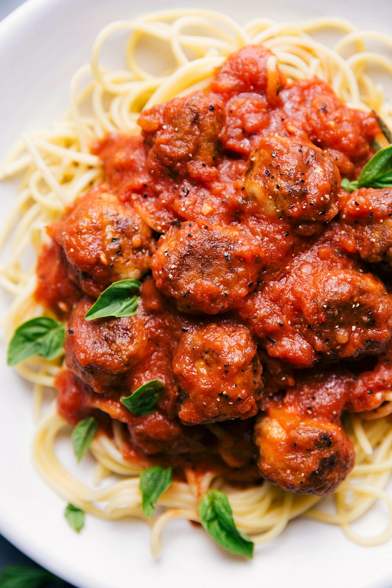 Up-close overhead image of the Chicken Parmesan Meatballs.