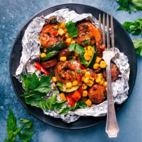 Garlic Butter Sausage & Veggies (In Foil Packs)