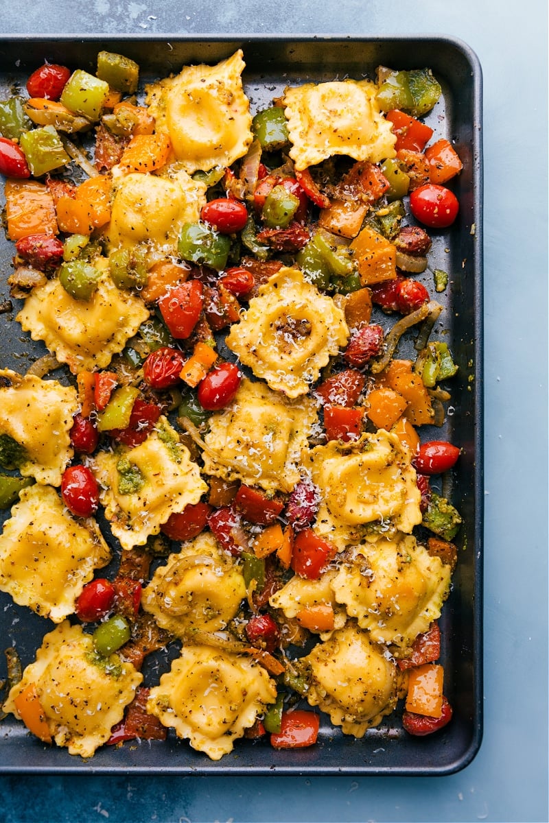 Pesto Ravioli on a tray