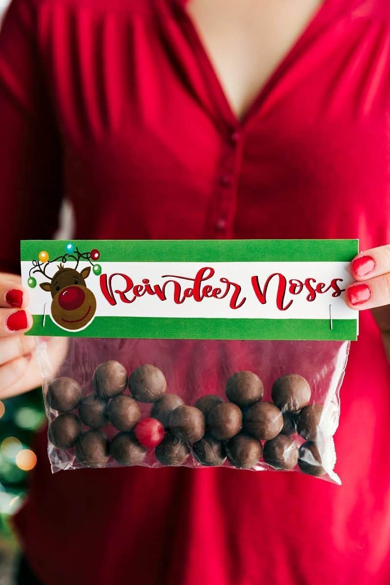 Image of the reindeer noses for easy Christmas gift labels