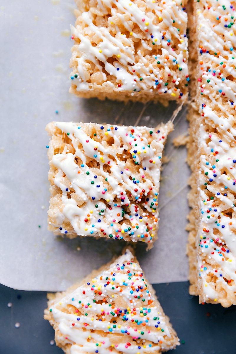 Up-close view of the gooey Rice Krispies Treats.