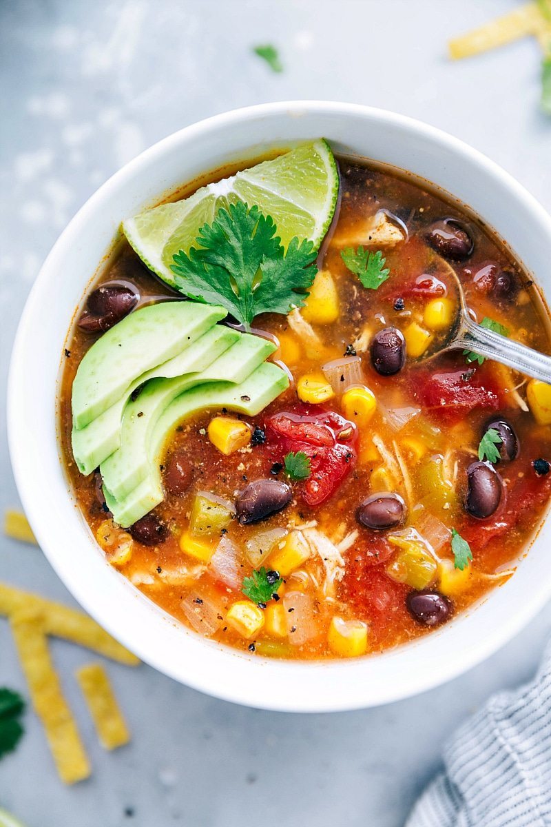 Overhead image of the Instant Pot Chicken Tortilla Soup