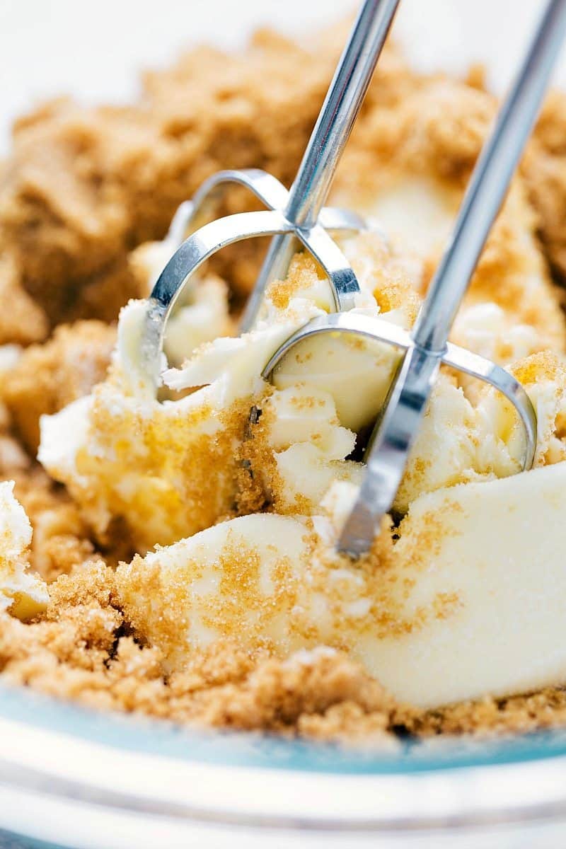 Butter and sugar being beaten until smooth for the recipe.