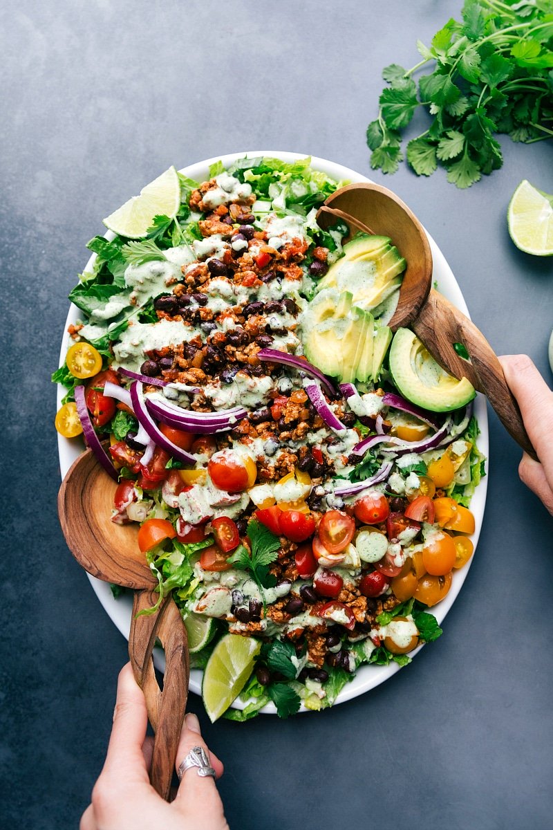 Taco turkey salad, generously dressed and ready for consumption.