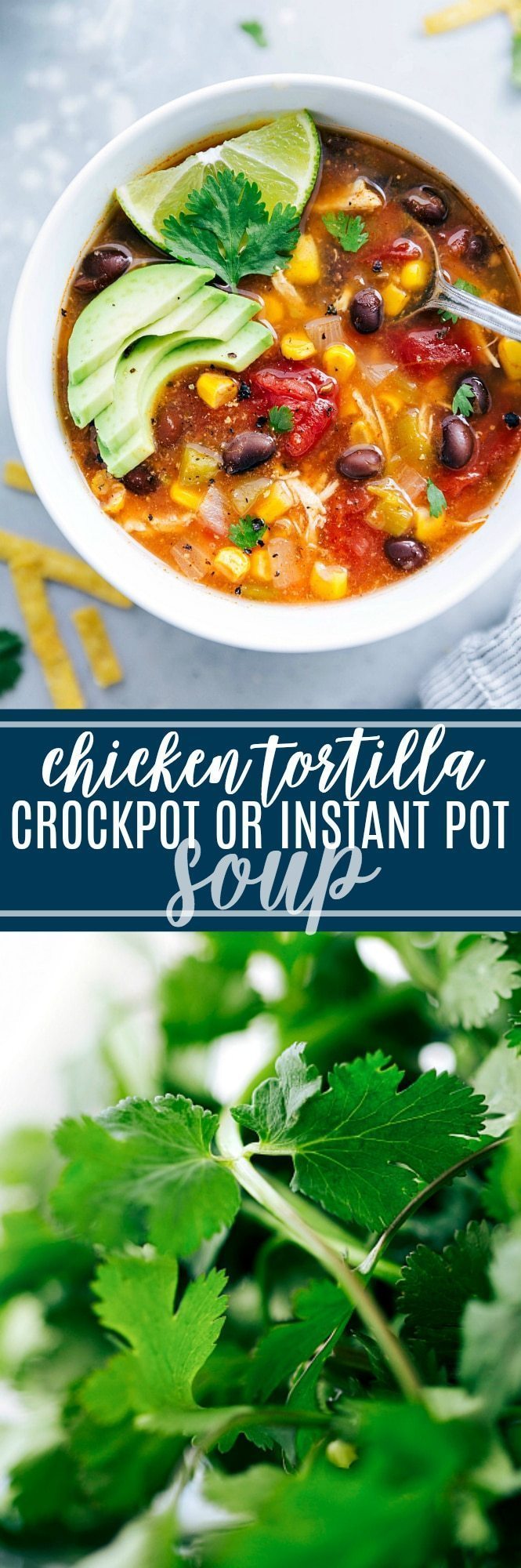 BEST EVER instant pot OR crockpot (tested for both) Mexican Chicken Tortilla Soup I chelseasmessyapron.com I #crockpot #instantpot #tortilla #mexican #chicken #easy #quick #avocado #lime #health #healthy #beans #soup #kidfriendly