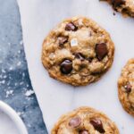 Brown butter chocolate chip cookies with a hint of sea salt on top, fresh and ready to enjoy.
