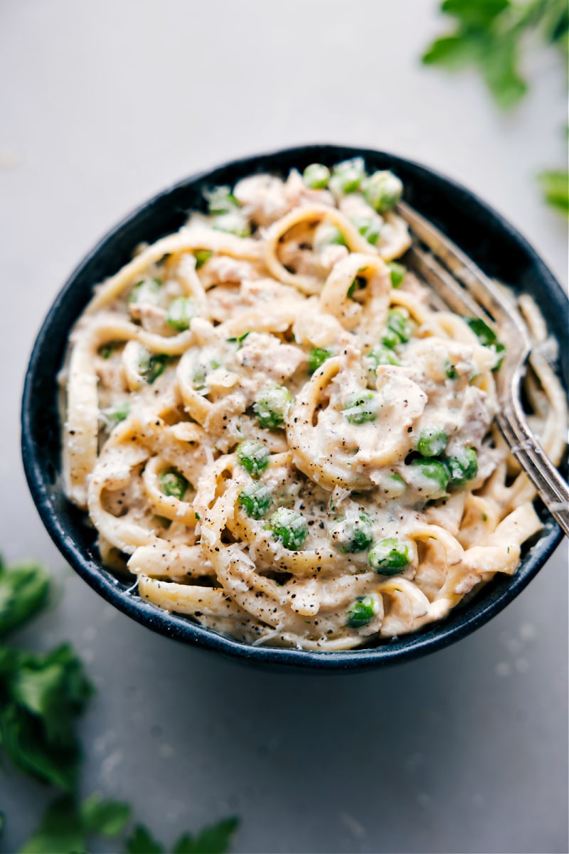 Overhead image of the dish in a bowl ready to be enjoyed