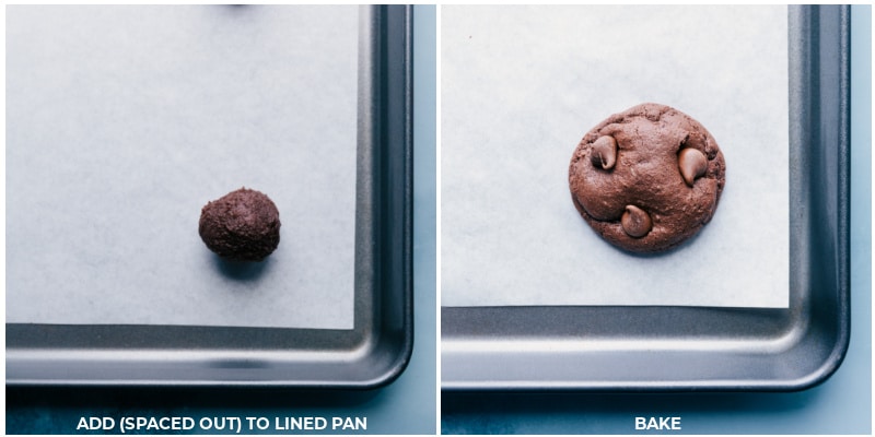 Process shots--- images of the dough balls on a tray before being baked and after being baked