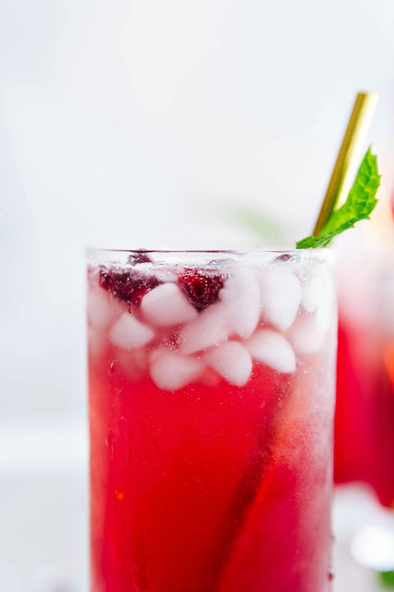 Sparkling pomegranate lemonade in a glass.