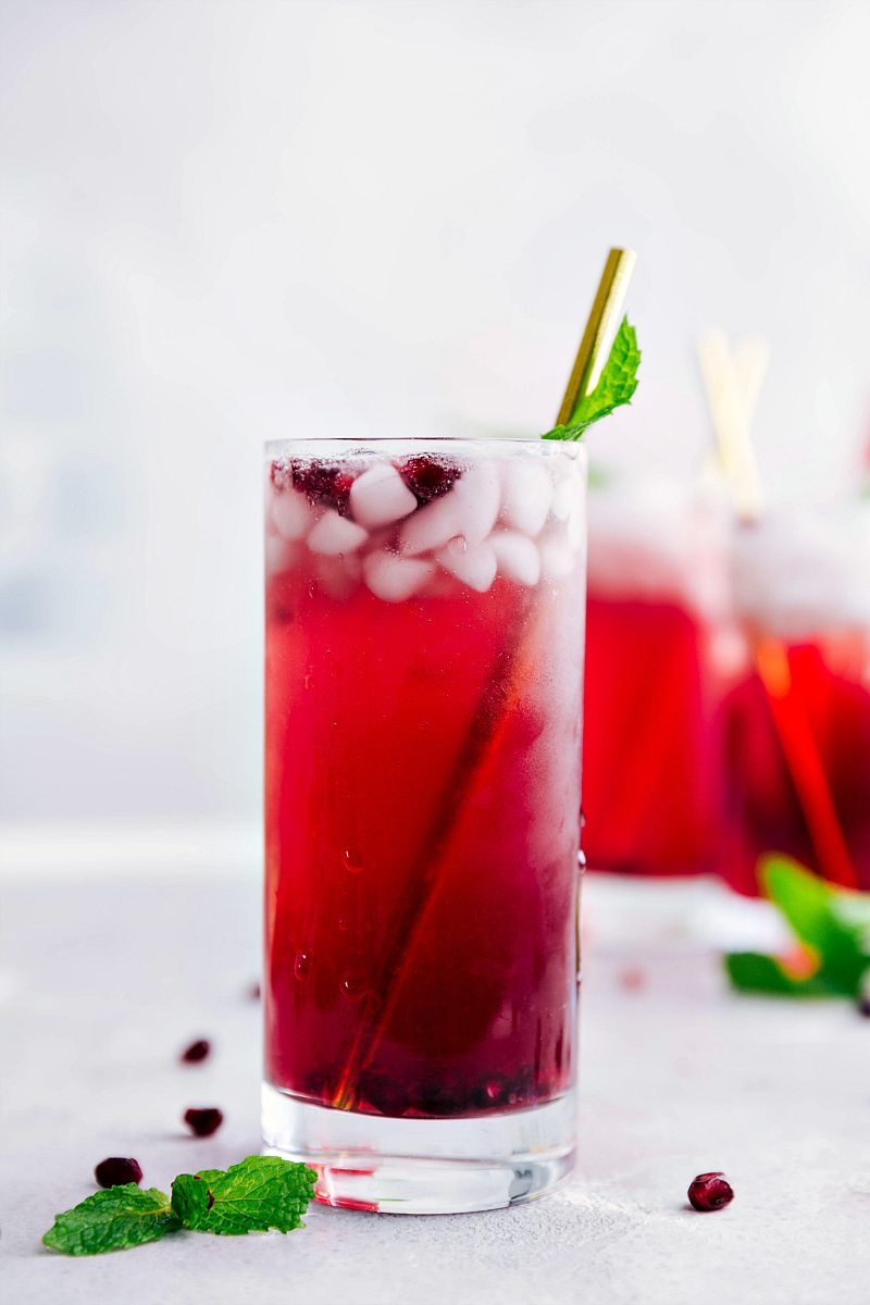 Sparkling pomegranate lemonade in a glass.