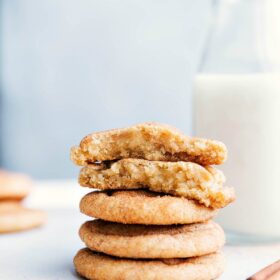 Close-up image of soft and chewy Snickerdoodle cookies.