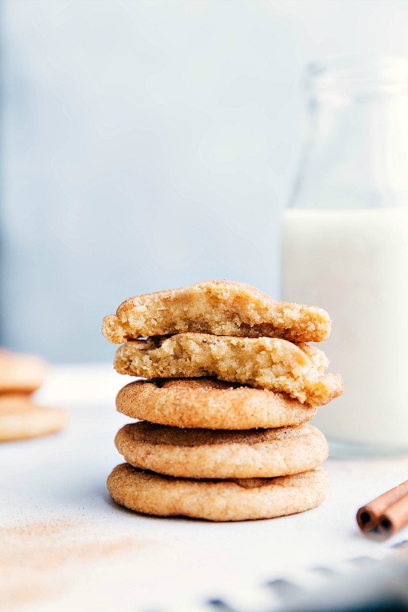 Close-up image of soft and chewy Snickerdoodle cookies.