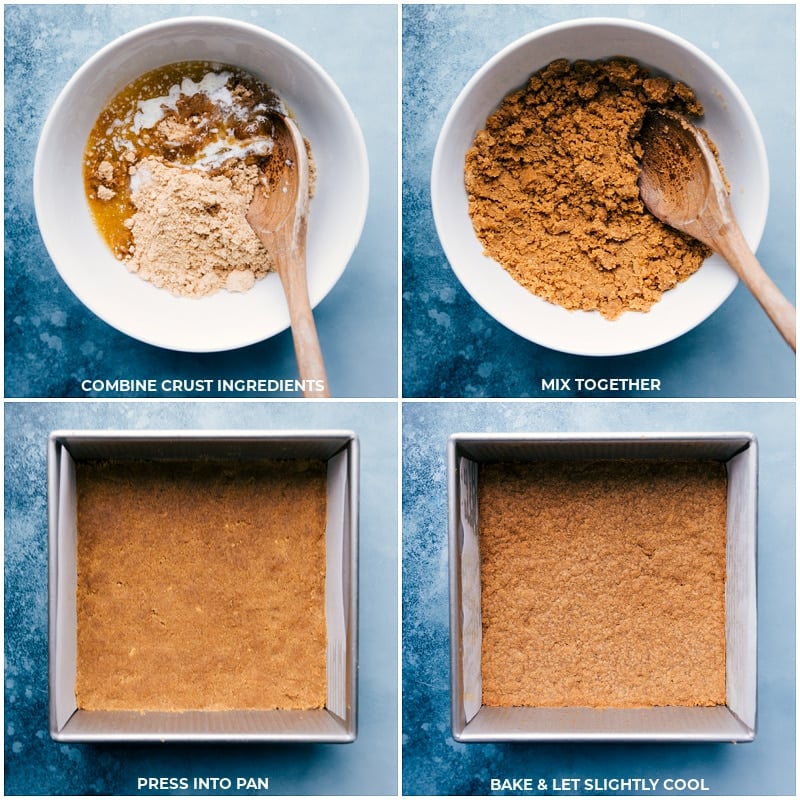 Process shots-- images of the crust being mixed together and pressed into the pan