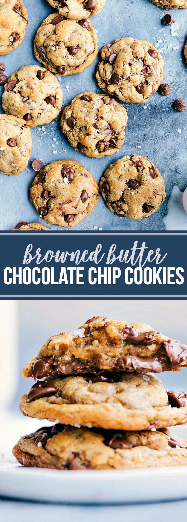 The ultimate BEST EVER brown butter chocolate chip cookies! Everyone goes CRAZY for these! Recipe via chelseasmessyapron.com | #browned #butter #chocolate #chip #cookies #best #dessert #treat #easy #oat #oatmeal #chocolatechips