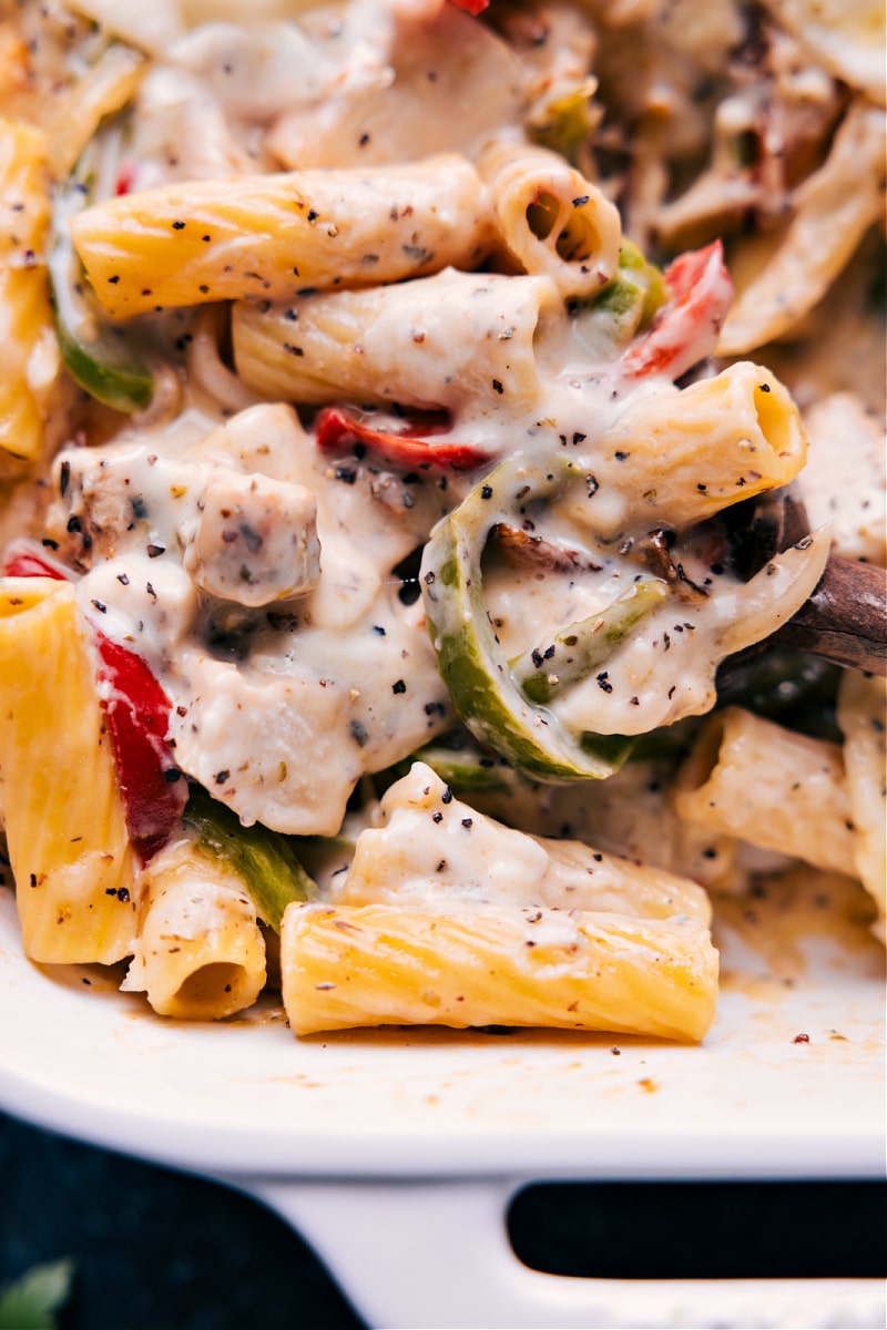 Closeup view of Baked Ziti With Chicken