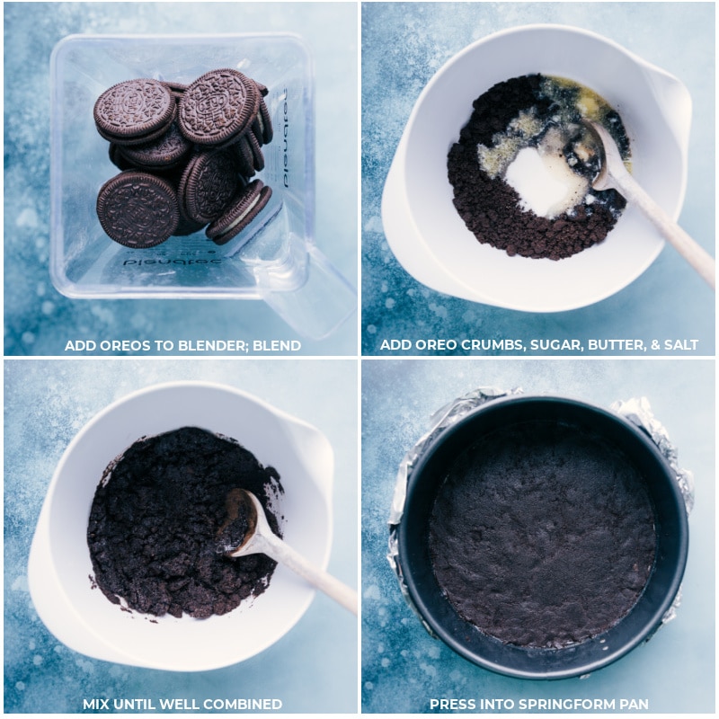 Process shots-- images of the Oreo crust being made and pressed into a pan