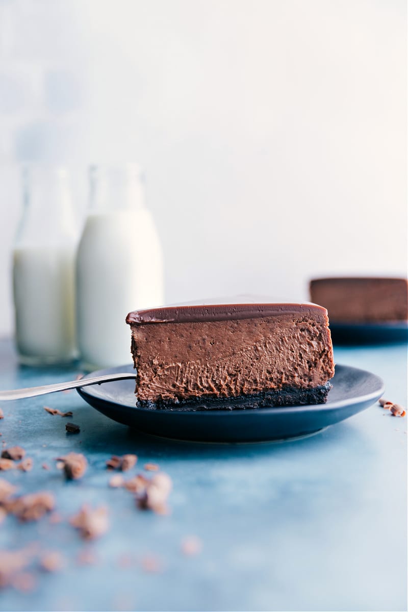 A slice of Chocolate Cheesecake ready to be eaten