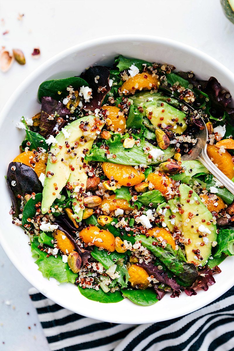 Up-close overhead image of Citrus Quinoa Salad, ready to be served