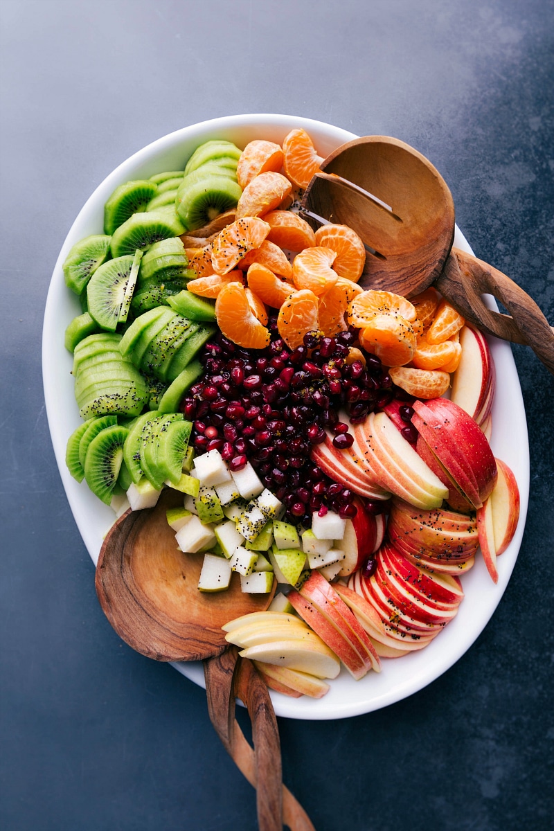 Winter Fruit Salad, compartmentalized, showing all the components.