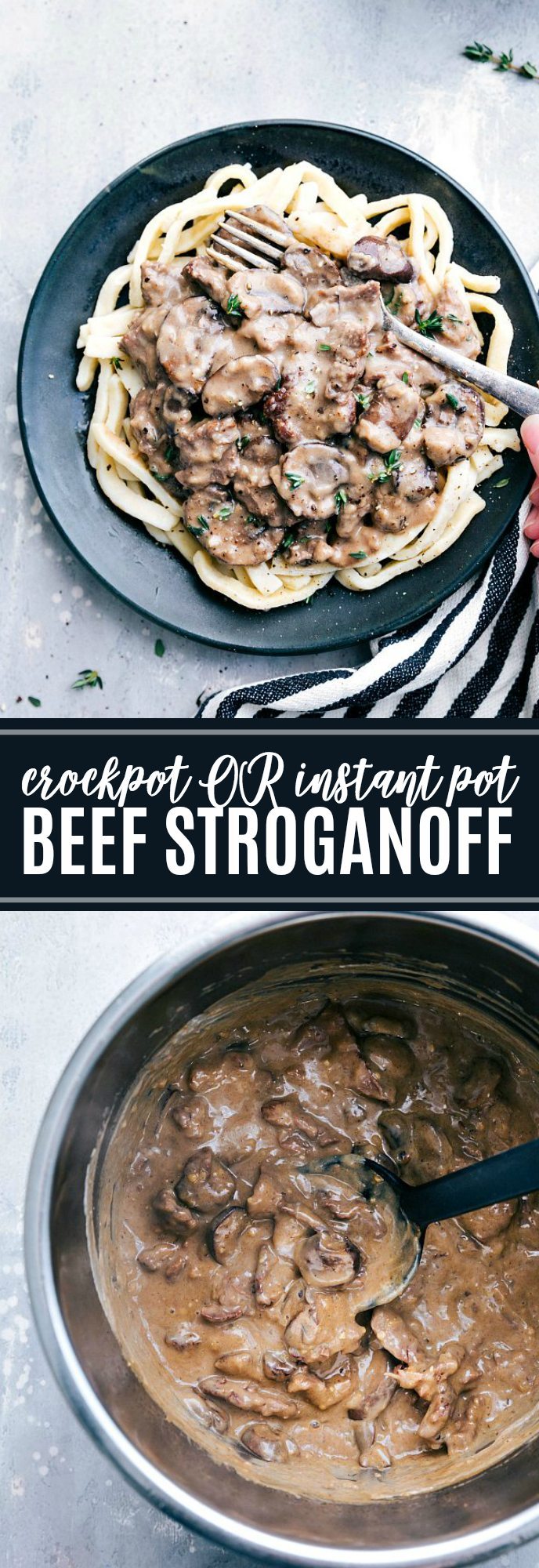 Insanely good BEEF STROGANOFF made in the instant pot OR crockpot. Delicious and easy! via chelseasmessyapron.com | #instantpot #crockpot #slowcooker #beef #stroganoff #delicious #kidfriendly #dinner #quick #30minutes #beef #chuckroast #creamcheese #best #ever