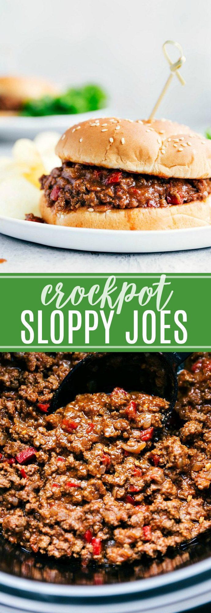 The ultimate BEST EVER Crockpot Sloppy Joes!! A super easy and delicious comfort meal dinner! via chelseasmessyapron.com | #crockpot #sloppyjoes #dinner #easy #slowcooker #bread #familyfriendly #kidfriendly #sloppy #joes