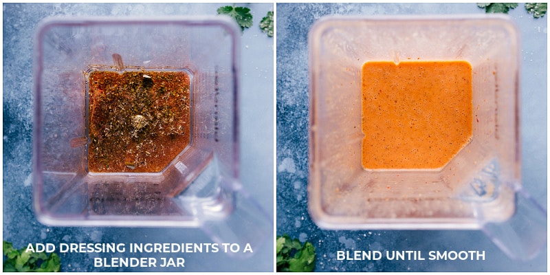 Making the dressing: Add ingredients to a blender jar; process until smooth.