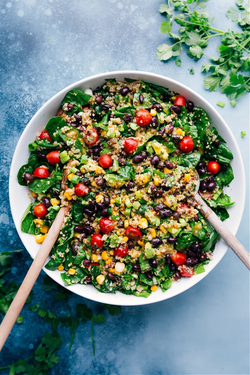 Overhead shot of the finished Quinoa Salad -- one of our favorite healthy quinoa recipes