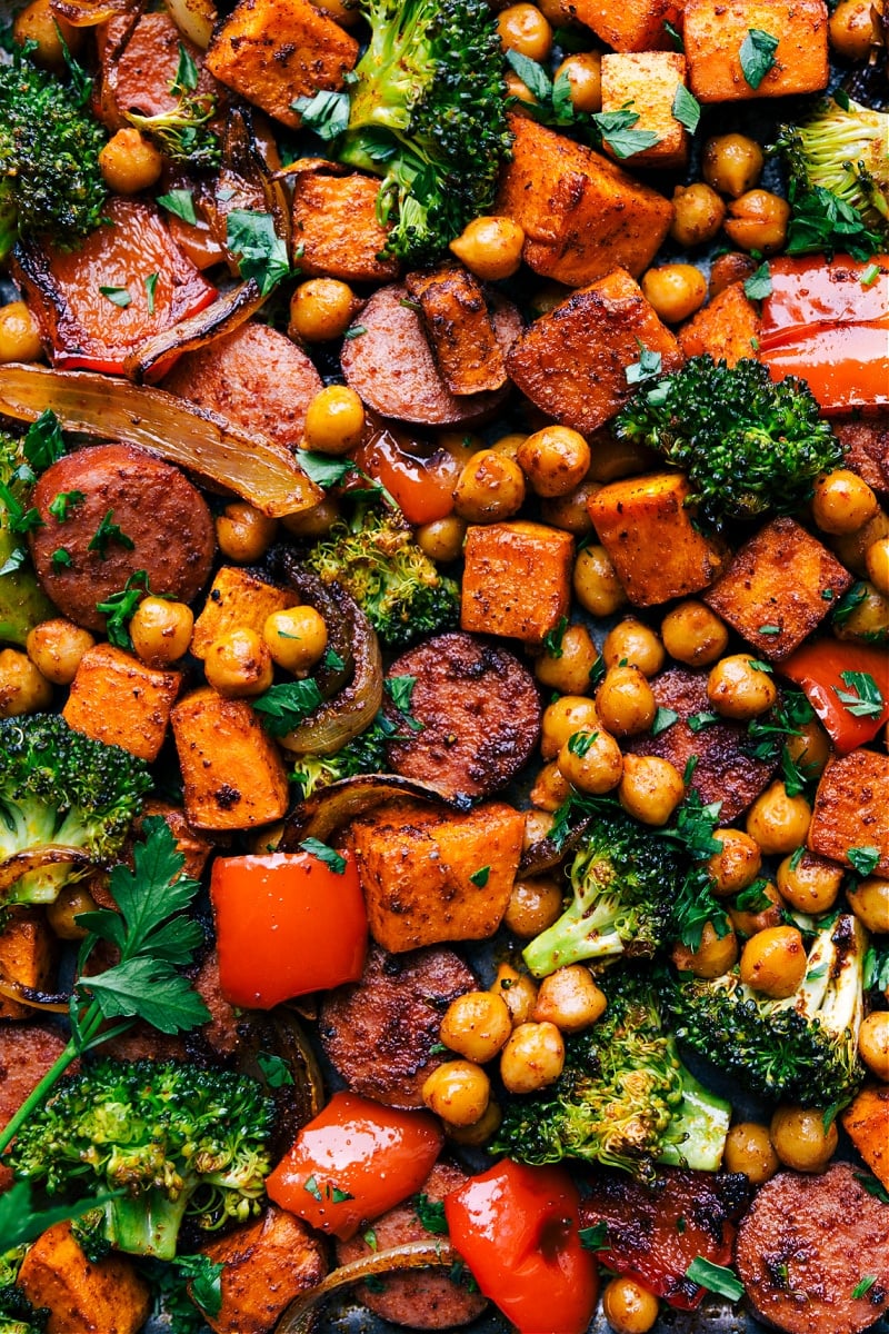 Overhead image of Sausage and Chickpeas