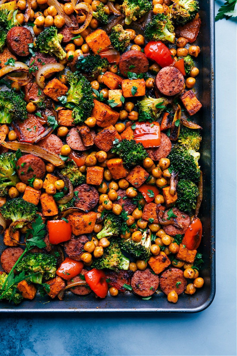 Overhead image of the pan fresh out of the oven