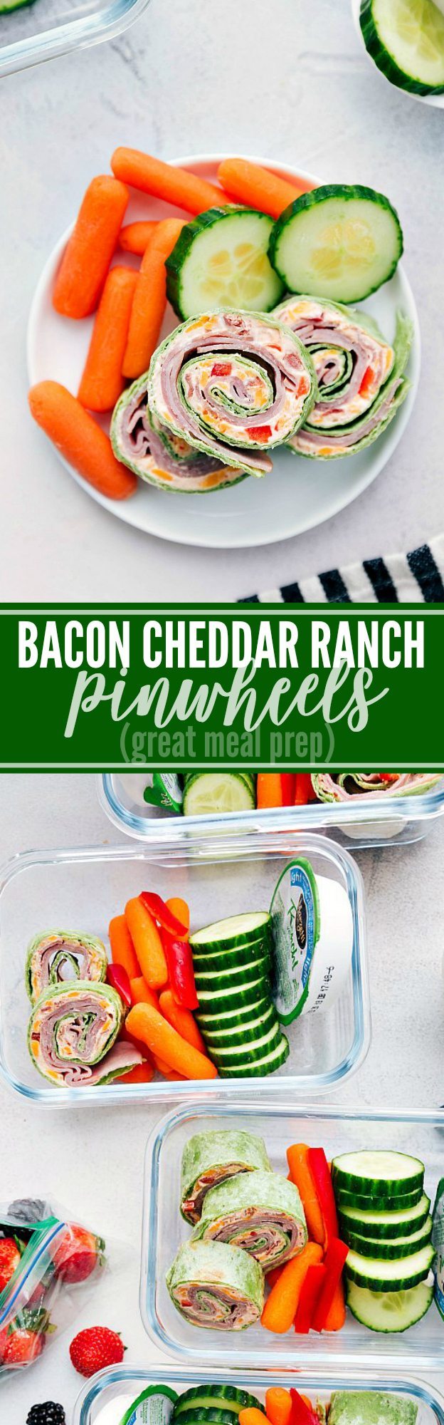 Delicious cheddar, bacon, and ranch pinwheels make a delicious and easy meal prep! via chelseasmessyapron.com