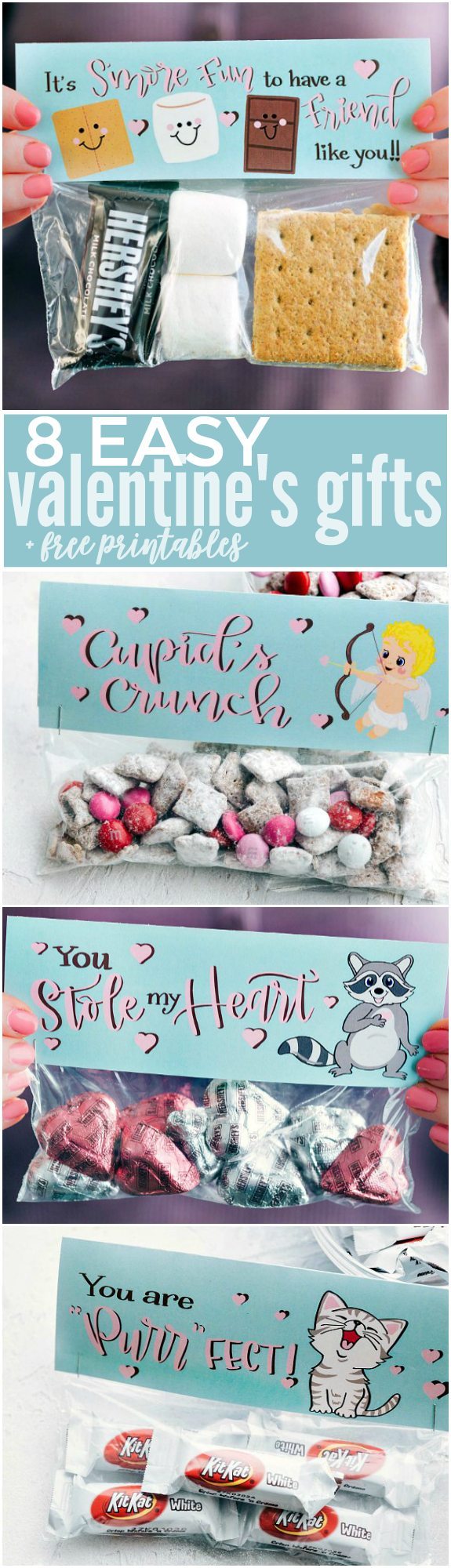 The CUTEST Valentine's Day Gifts -- so easy to make and FREE PRINTABLE bag toppers! via chelseasmessyapron.com | #valentines #bagtopper #easy #quick #free #printable #bag #topper #treat #dessert #smore #beary #nice #treat #candy #snack