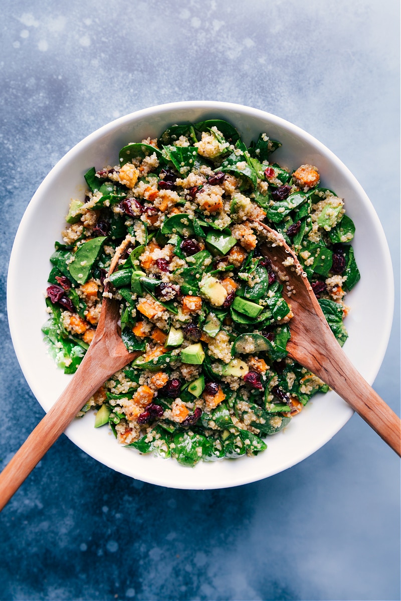 Overhead image of the Sweet Potato-Quinoa Salad in a bowl.