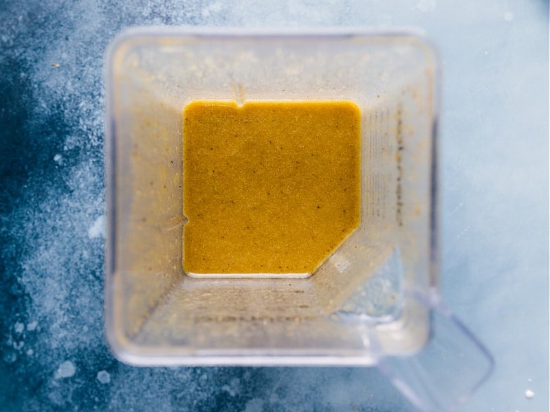 Overhead view of the herbed vinaigrette dressing