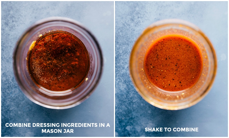 View of the dressing ingredients before and after mixing.