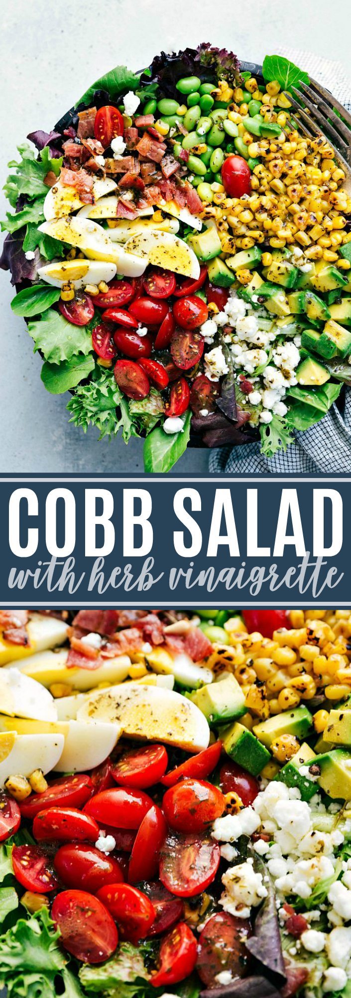 The ultimate BEST EVER easy COBB SALAD with a delicious tangy herb vinaigrette. via chelseasmessyapron.com #cobb #salad #healthy #easy #chickfila #zupas #egg #avocado #tomato #goatcheese #delicious #cobbsalad #chef #salad