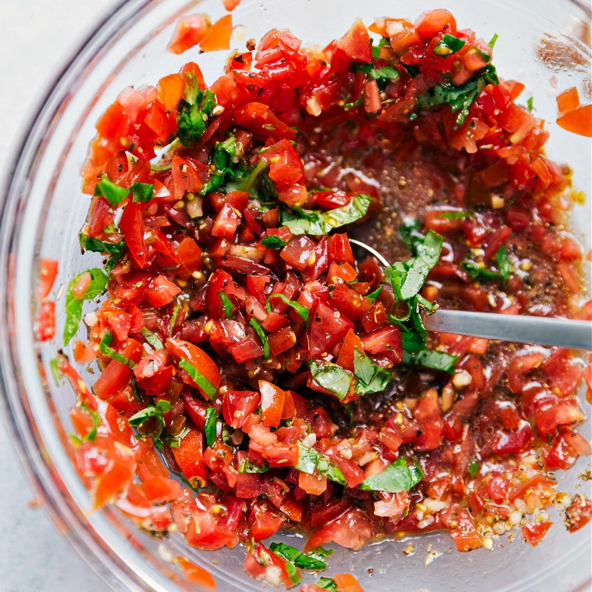 The fresh bruschetta in a bowl to go with this dish.