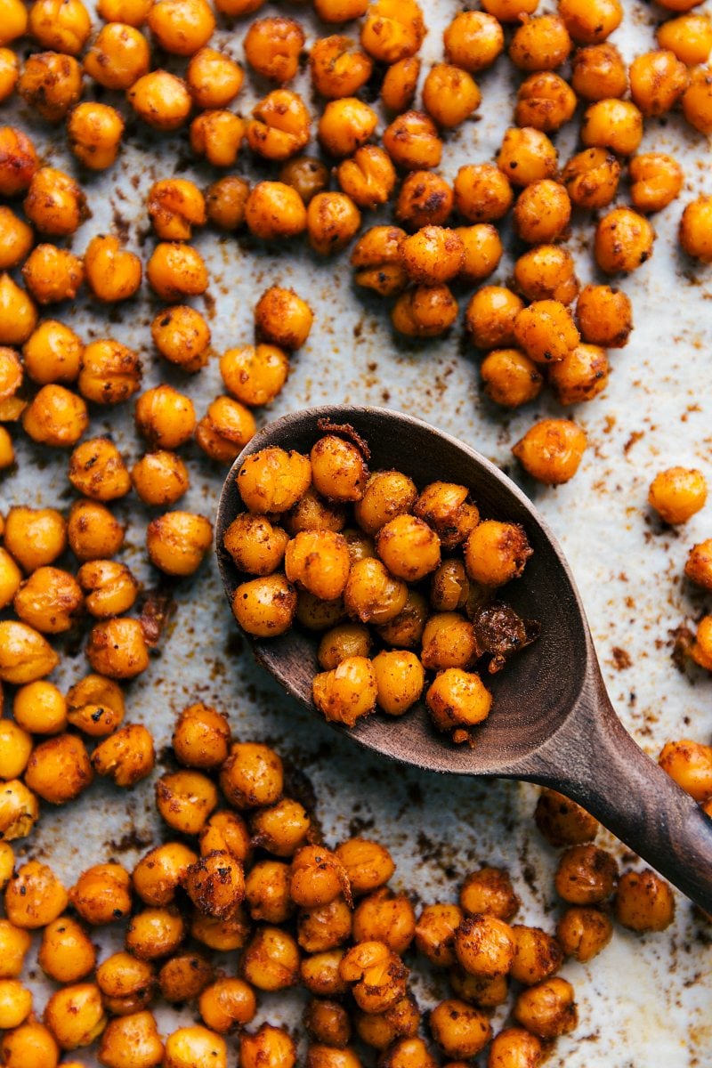 Roasted chickpeas on a pan