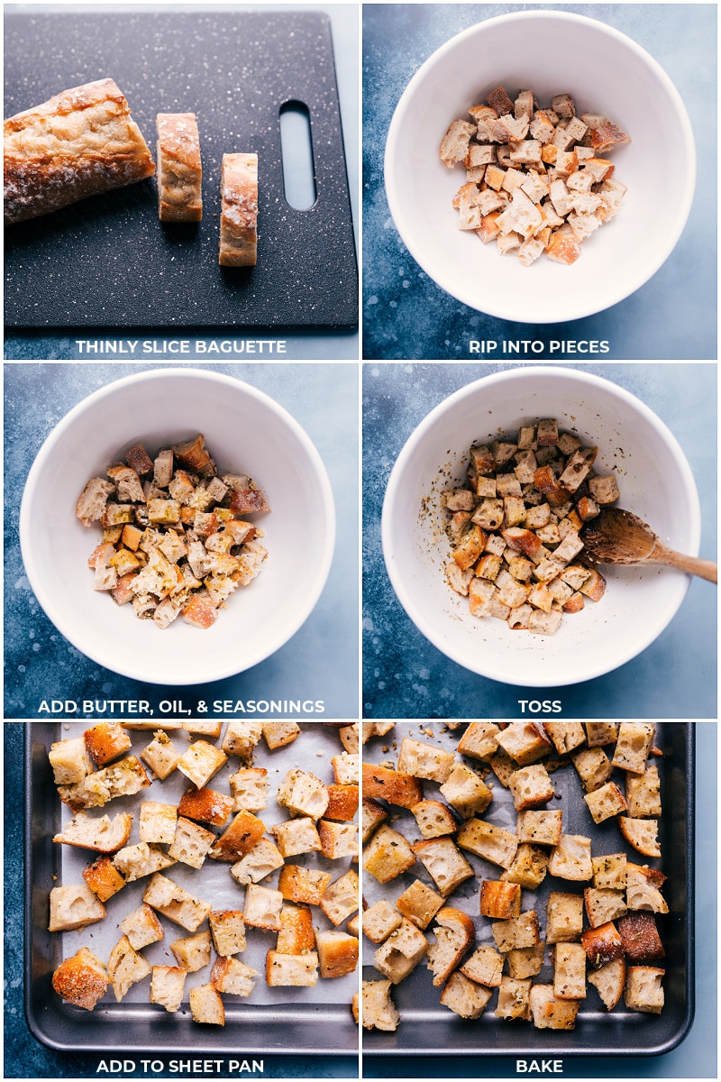 Process shots: making sourdough croutons for Panzanella Salad