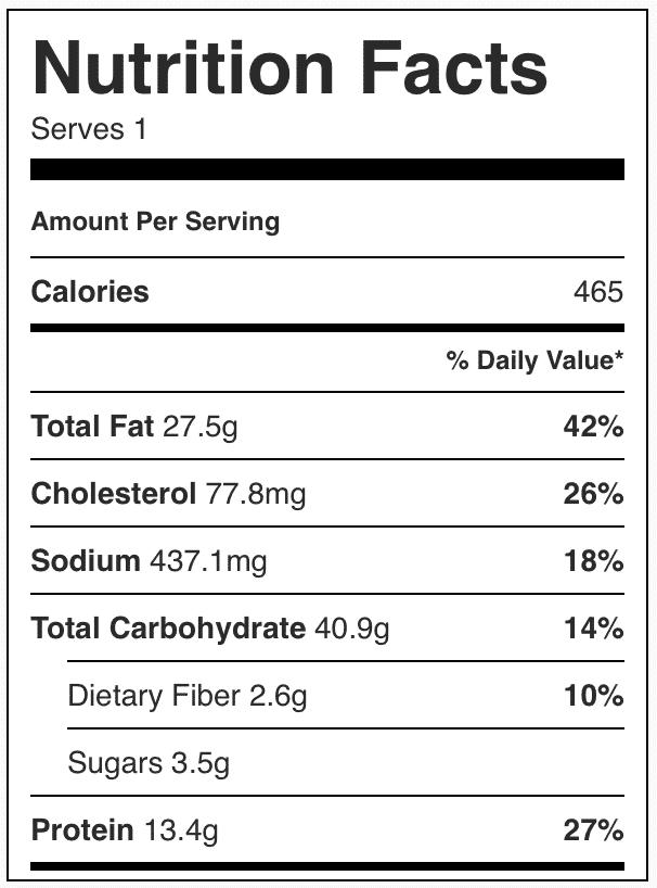 Nutrition facts in French dip sandwiches