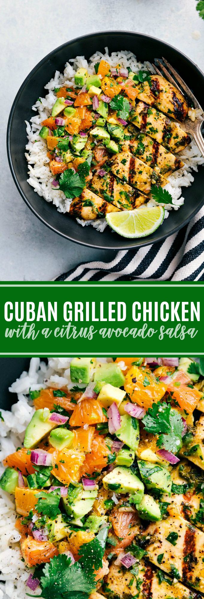 The ultimate BEST EVER grilled mojo chicken with a delicious avocado citrus salsa via chelseasmessyapron.com #avocado #citrus #salsa #easy #quick #dinner #rice #cilantro #lime #fresh #healthy #kidfriendly #cuban #mojo #chicken #dinner