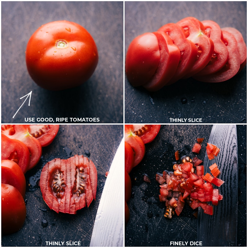 Process shots-- images of the tomatoes being chopped