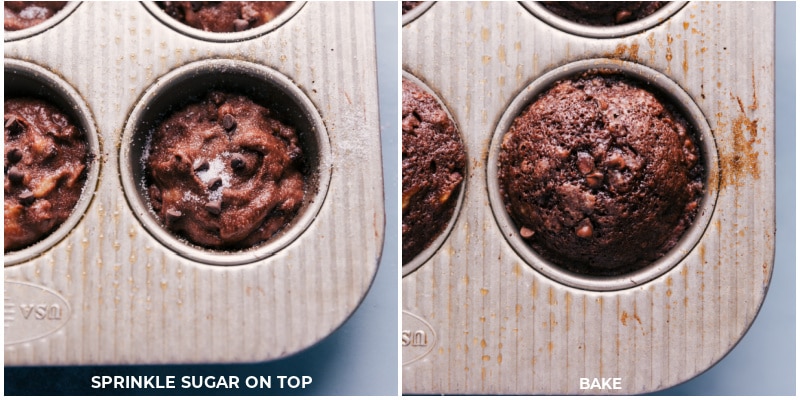 Process shots-- images of the chocolate banana muffins being baked