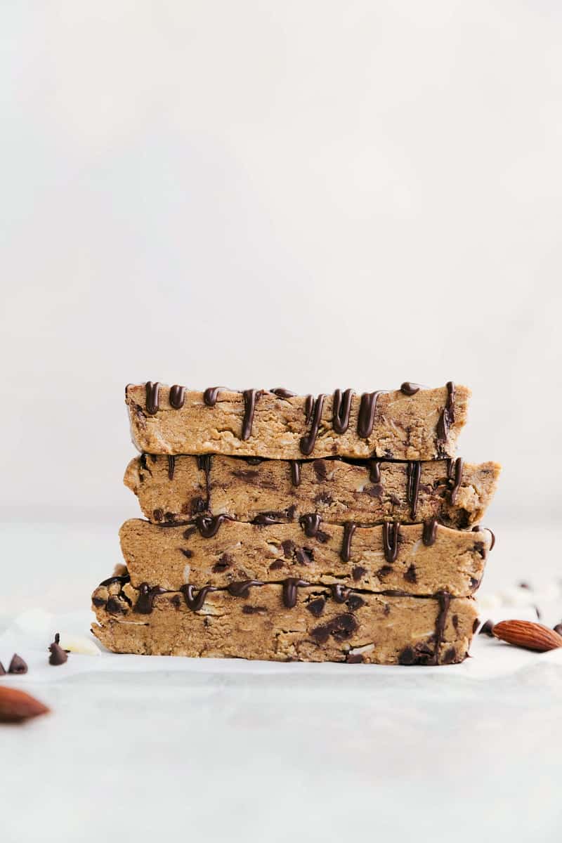 Images of the Homemade Protein Bars stacked on top of each other, ready to be eaten.