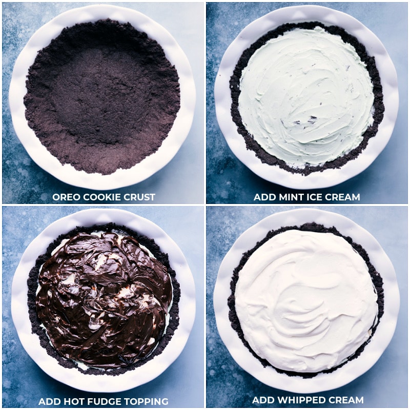 Process shots-- images of the ice cream being layered in along with hot fudge topping and whipped cream