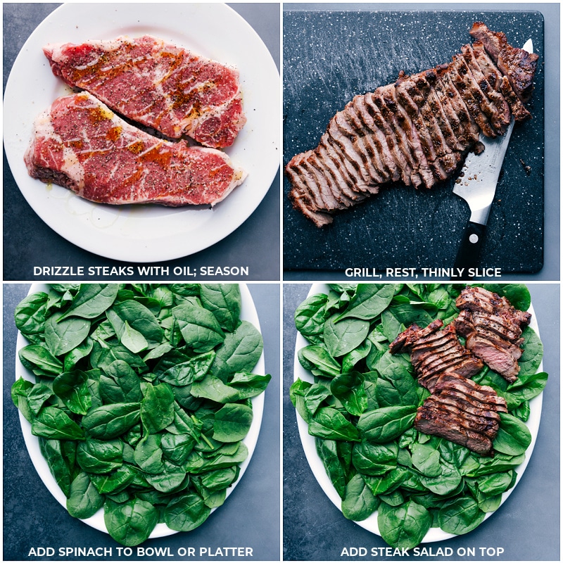 Process shots-- images of the steak being grilled and added to the salad