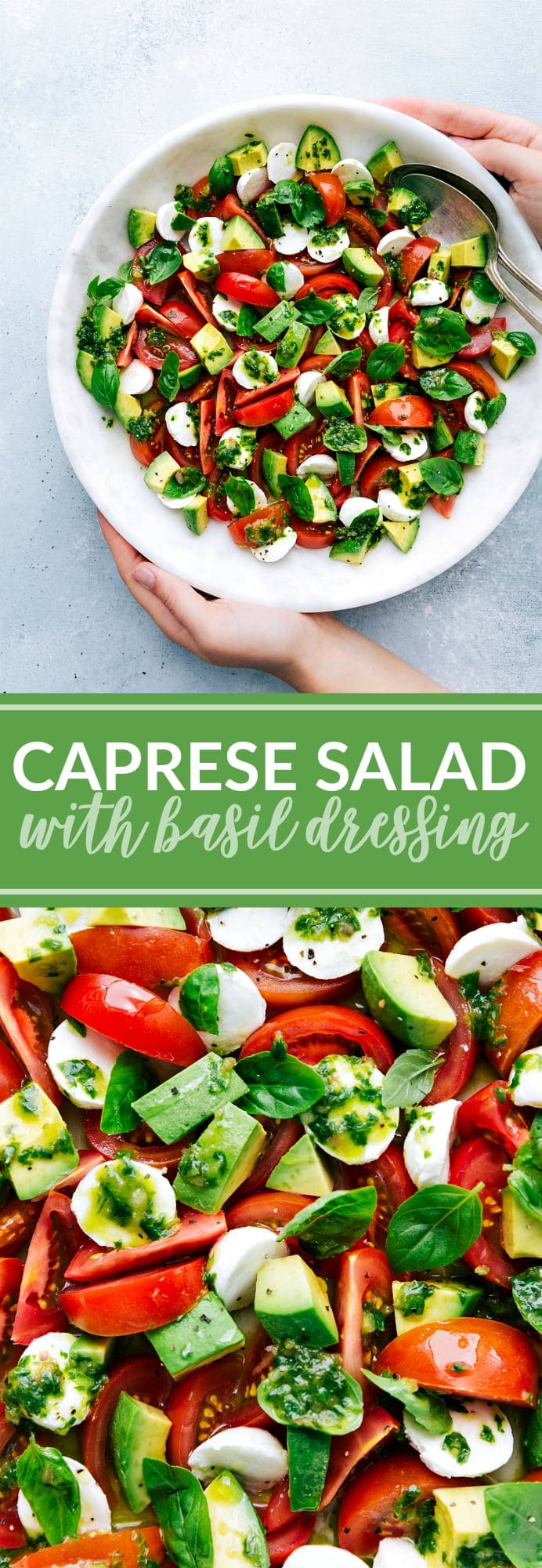 Skanus garsių itališkų „Caprese“ salotų pasirinkimas su paprastu baziliko užpilu!  per chelseasmessyapron.com