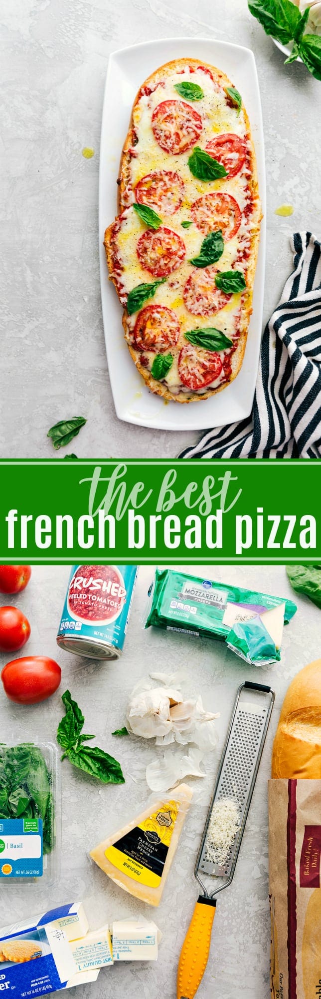 The ultimate BEST EVER French Bread Pizza! via chelseasmessyapron.com #margherita #pizza #dinner #basil #fresh #healthy