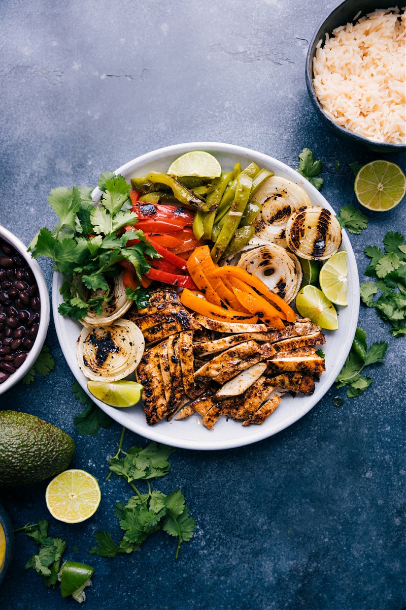 Chicken Fajitas with toppings and rice
