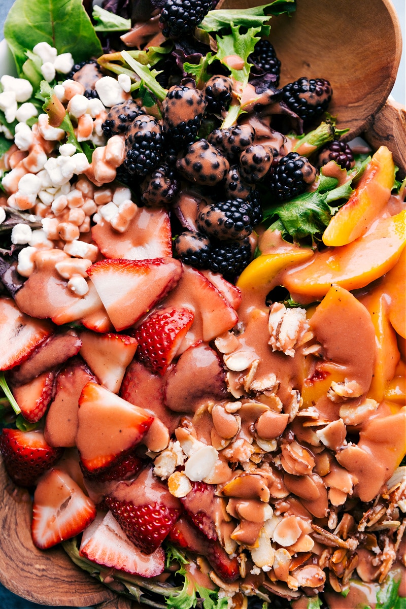 Strawberry Balsamic Vinaigrette topping a salad